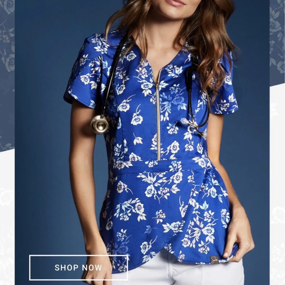 Jaanuu Royal Blossom Tulip Scrub Top